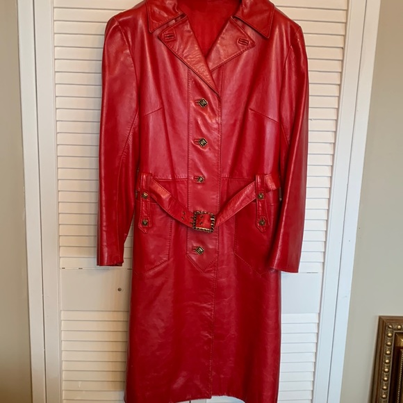 Vintage Cherry Red Leather Coat - Picture 1 of 8